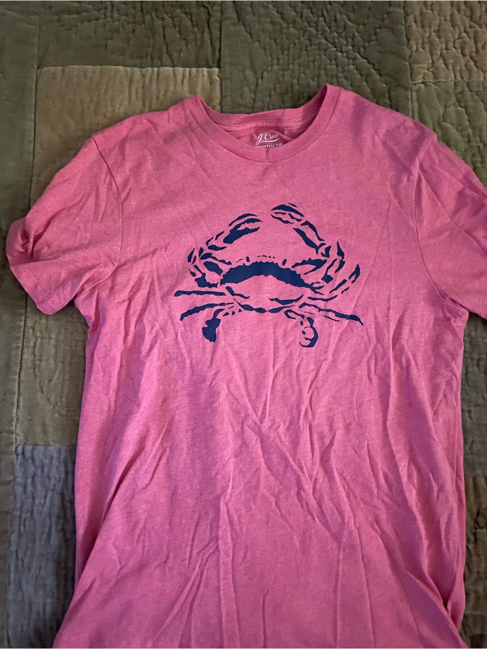 J. Crew Pink Short Sleeve Tee with Navy Crab Graphic Small
